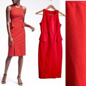 Banana Republic Orange Red Sheath Peplum Dress Formal Christmas Holiday Career 0